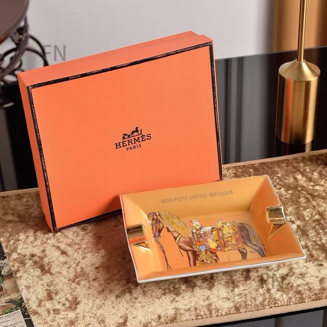 Hermes ashtray trinket tray orange and gold